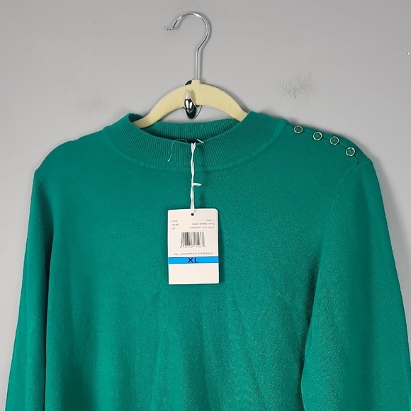 Carolyn Taylor Chic Pablo Pepper Green Button Mock Neck Sweater NEW - Picture 5 of 10
